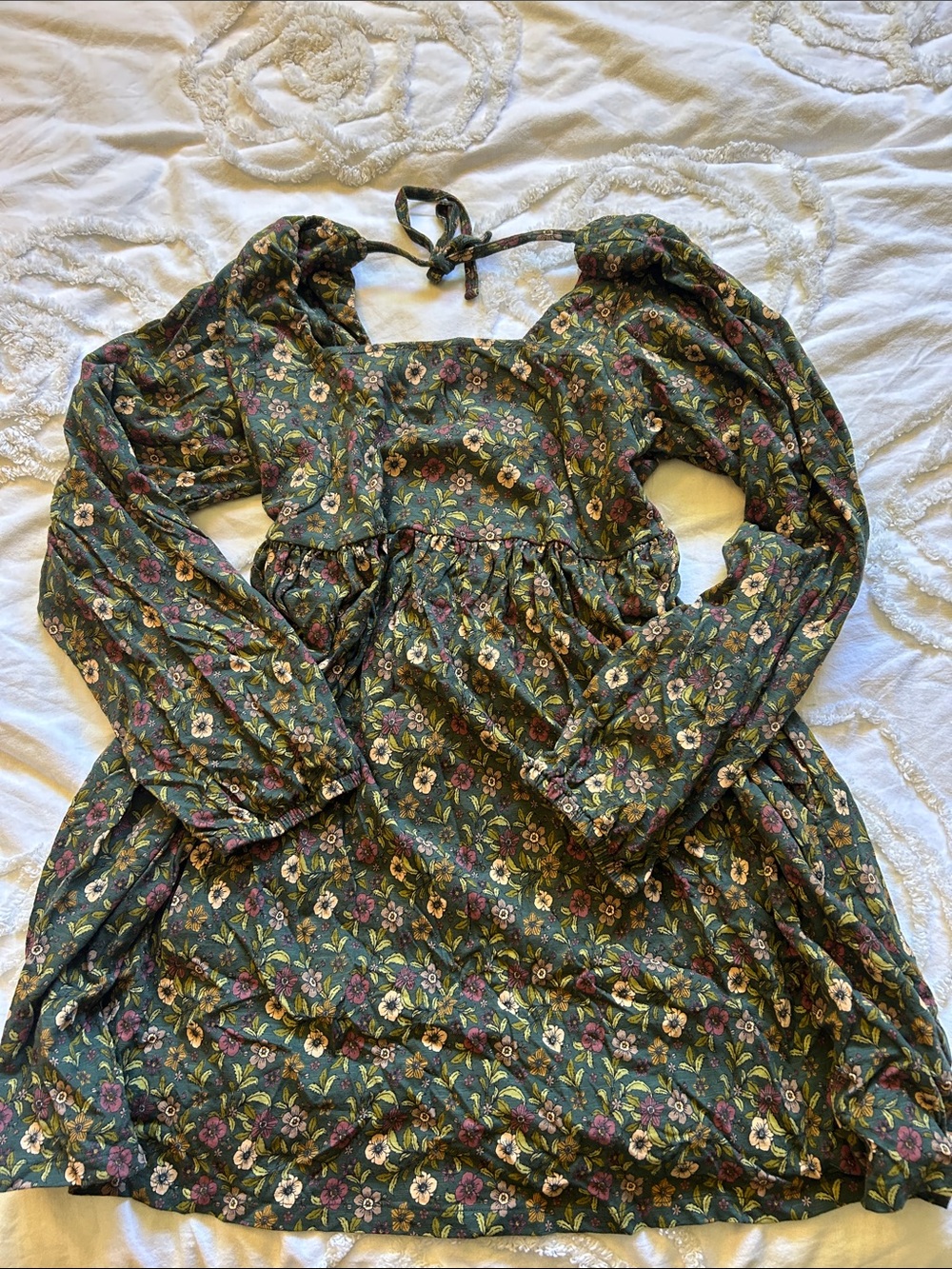 Floral Puff Sleeve Babydoll Dress - Green Floral
